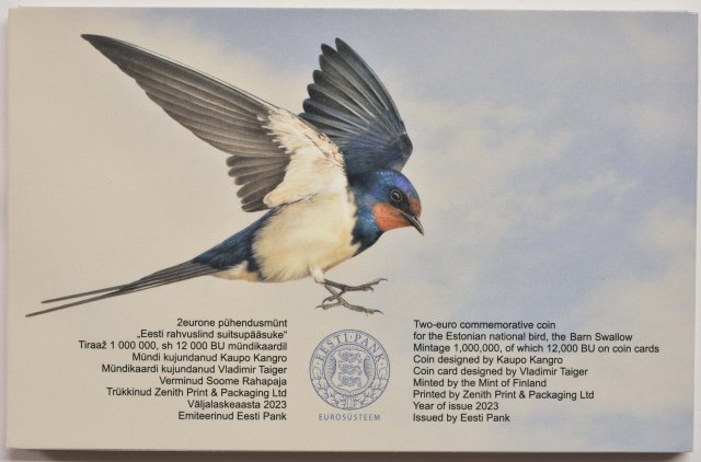 Estland 2023 Die Rauchschwalbe, Estlands Nationalvogel – Zertifikat