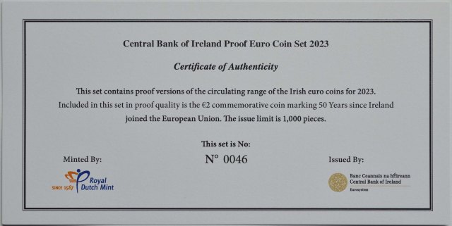 Irland 2023 EU50 50. Jahrestag des Beitritts zur EU – Zertifikat