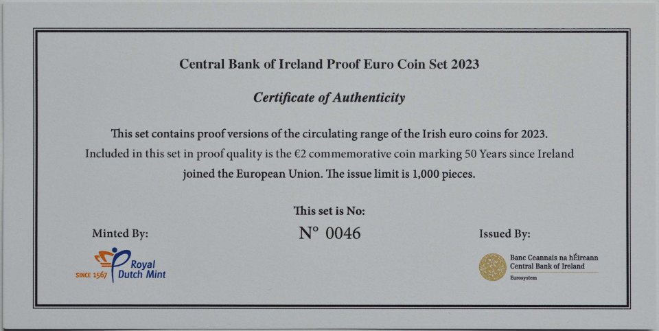 Irland 2023 EU50 50. Jahrestag des Beitritts zur EU – Zertifikat