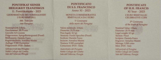 Vatikan 2023 500. Todestag von Pietro Perugino – Zertifikat