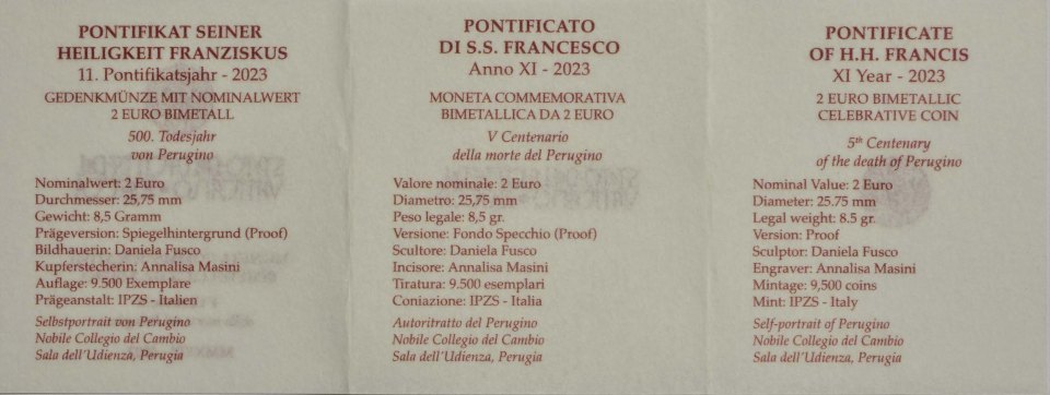 Vatikan 2023 500. Todestag von Pietro Perugino – Zertifikat