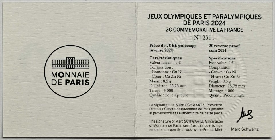Frankreich 2024 Olympische und Paralympische Spiele Paris 2024 – Zertifikat