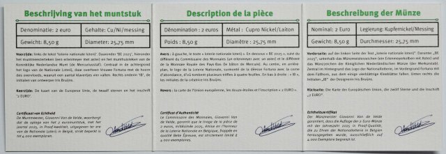 Belgien 2025 Nationallotterie Belgiens – Zertifikat
