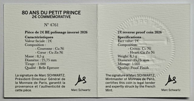 Frankreich 2026 80 Jahre "Der kleine Prinz" – Zertifikat