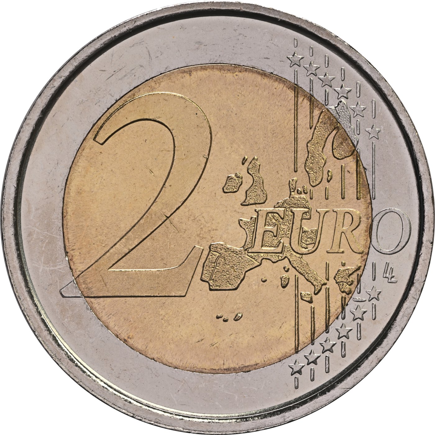 Hispaania 2005 – Don Quijote 400. aastapäev · 2-eurone meenemünt Esikülg