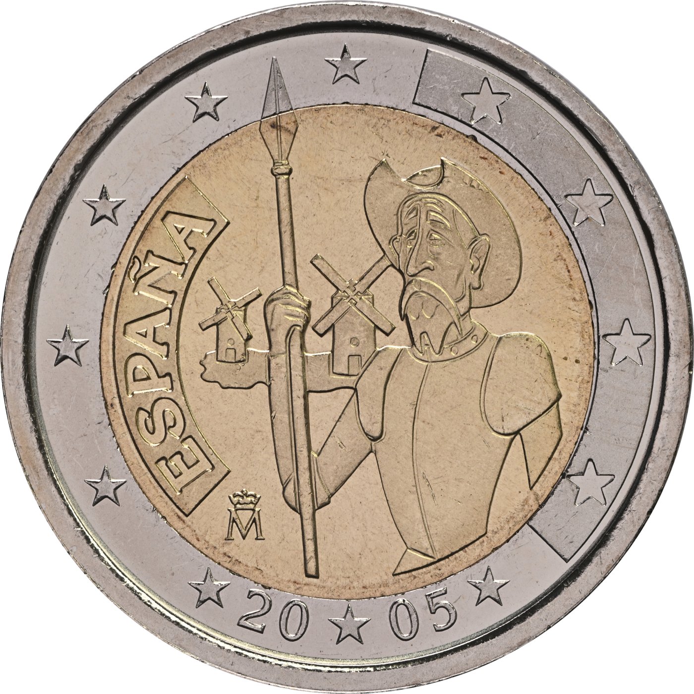 Hispaania 2005 – Don Quijote 400. aastapäev · 2-eurone meenemünt Tagakülg