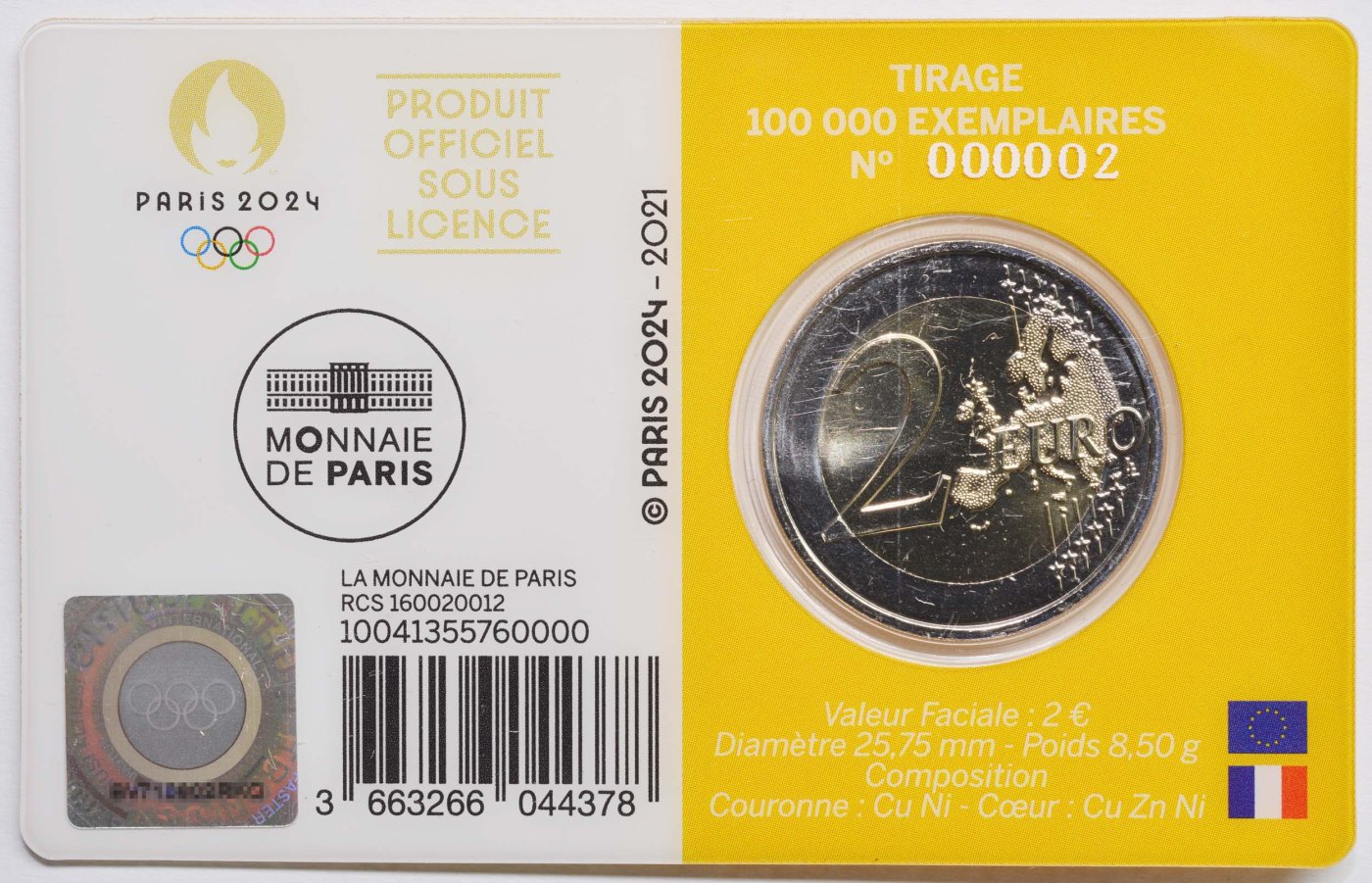 Frankreich 2021 – Marianne und das Rennen - Eiffelturm (Serie: Olympische Sommerspiele, Paris 2024 - 1/4) · 2-Euro-Gedenkmünze