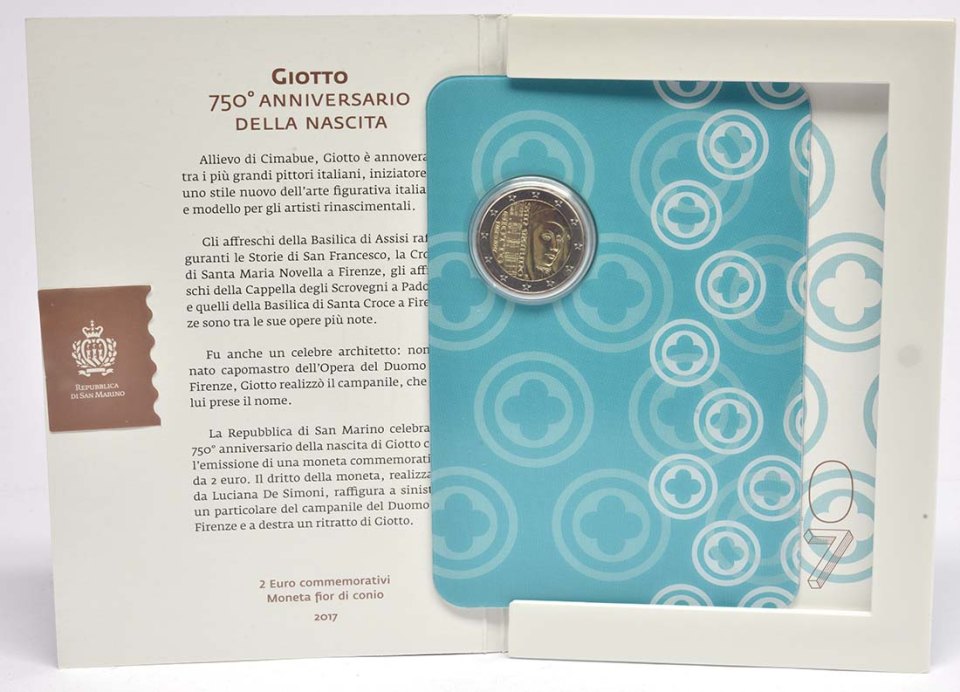 San Marino 2017 – 750. Geburtstag von Giotto · 2-Euro-Gedenkmünze