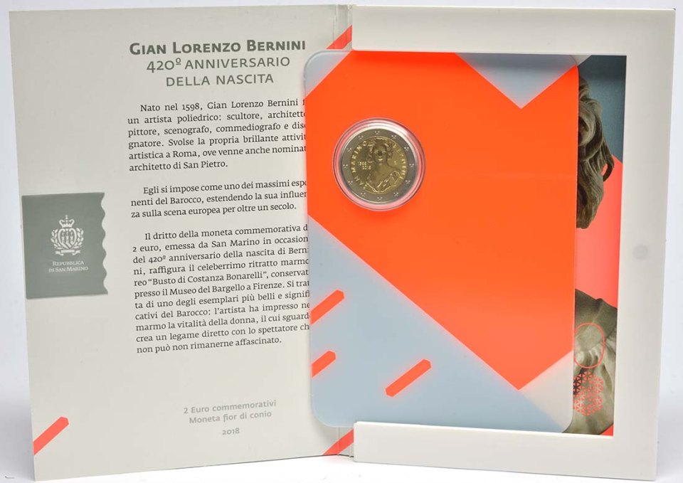 San Marino 2018 – 420. Geburtstag von Gian Lorenzo Bernini · 2-Euro-Gedenkmünze