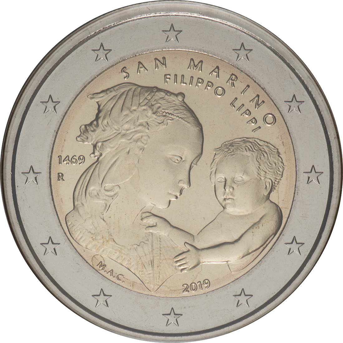 San Marino 2019 – 550. Todestag von Filippo Lippi · 2-Euro-Gedenkmünze Rückseite