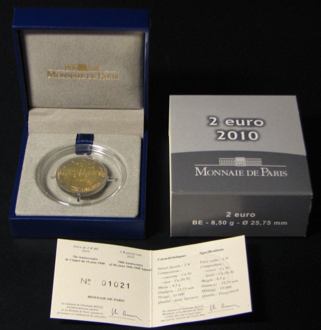 2 Euro · Франция 2010 – 70 години от Апела от 18 юни на de Gaulle