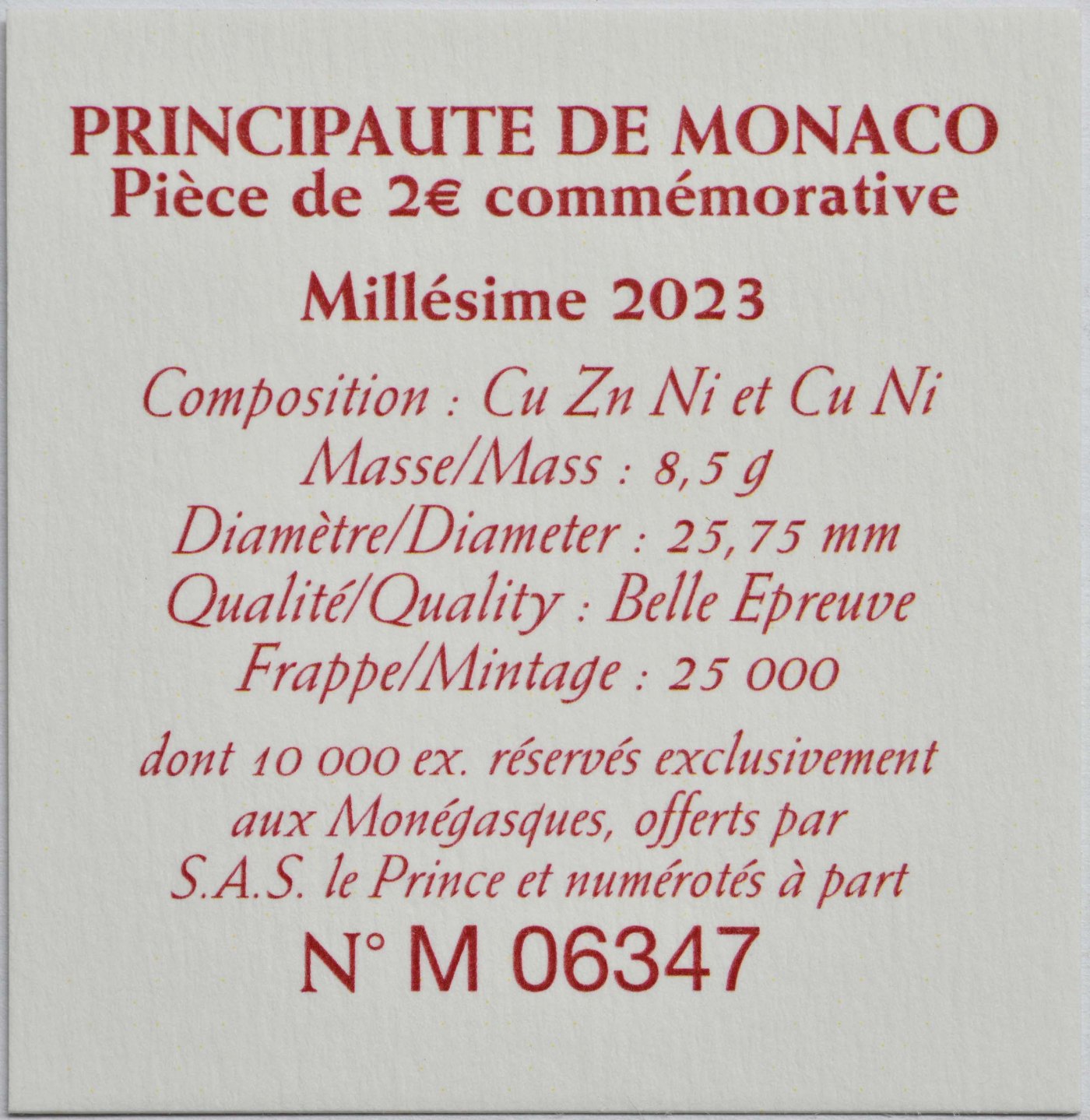 2 euros proof – solo para residentes de Mónaco