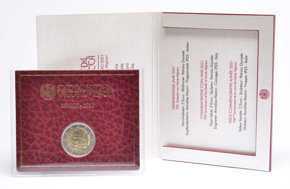 Vatikan 2021 – 700. Todestag von Dante Alighieri · 2-Euro-Gedenkmünze