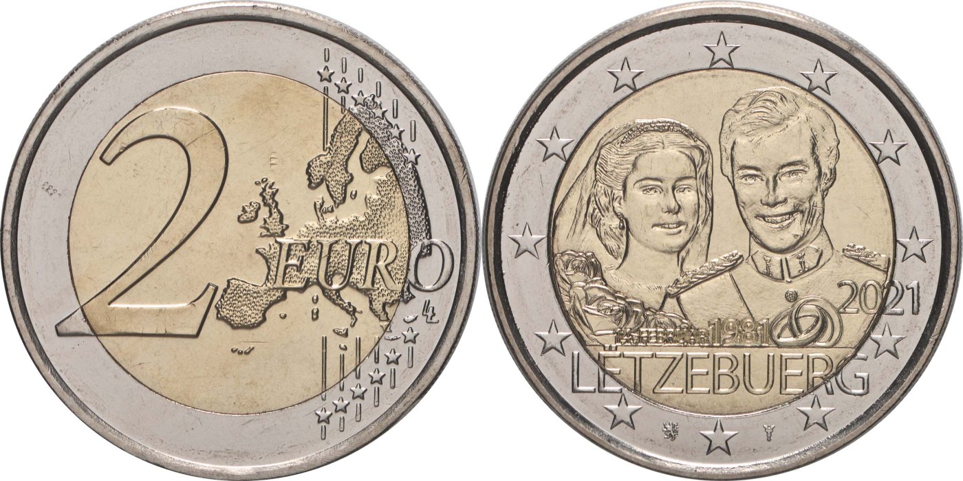 Luxemburg 2021 – 40. Hochzeitstag des großherzoglichen Paares · 2-Euro-Gedenkmünze