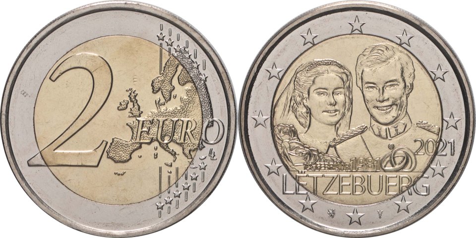 Luxemburg 2021 – 40. Hochzeitstag des großherzoglichen Paares · 2-Euro-Gedenkmünze