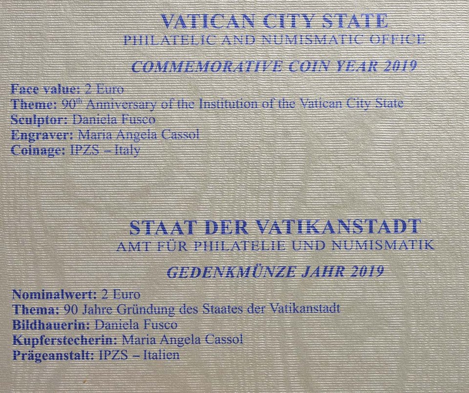 Vatikan 2019 – 90 Jahre Vatikanstadt · 2-Euro-Gedenkmünze