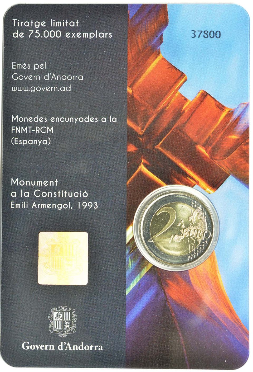 Andorra 2018 – 25. Jahrestag d. Verfassung v. Andorra · 2-Euro-Gedenkmünze