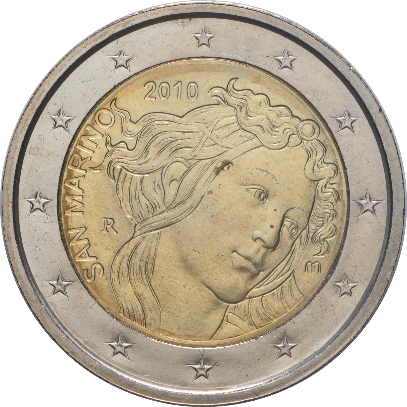 Сан Марино 2010 – 500-годишнина от смъртта на Sandro Botticelli · Възпоменателна монета от 2 евро Реверс