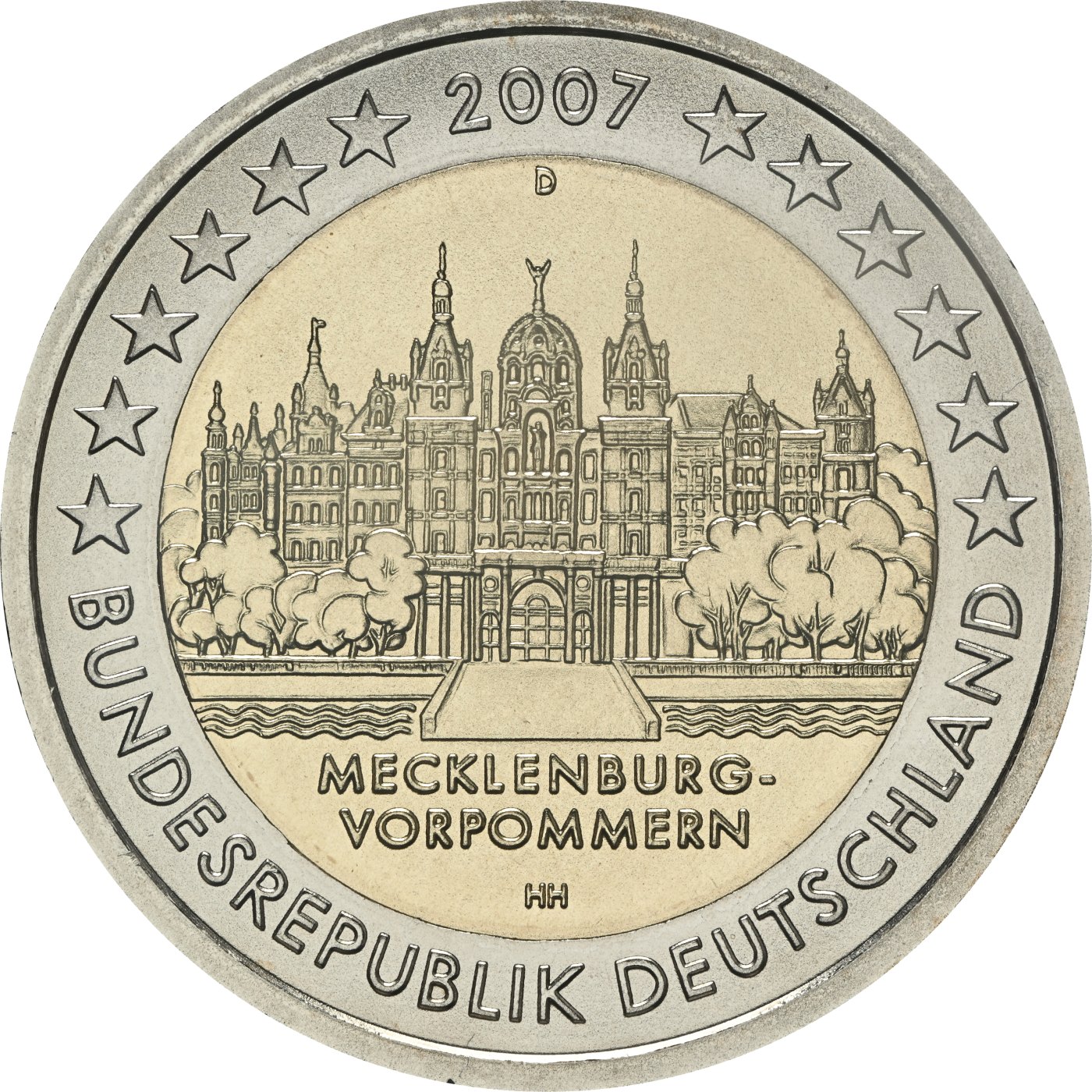 Allemagne 2007 – Mecklenburg-Vorpommern, château de Schwerin · Pièce commémorative de 2 euros Revers