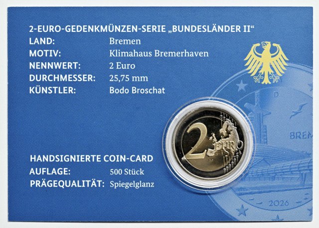 2 Euro · Allemagne 2026 – Brême - Klimahaus® Bremerhaven 8° Ost (série : États fédérés II, 4e émission)