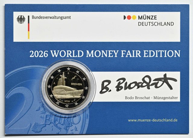 2 Euro PP in Coincard mit Unterschrift des Designers