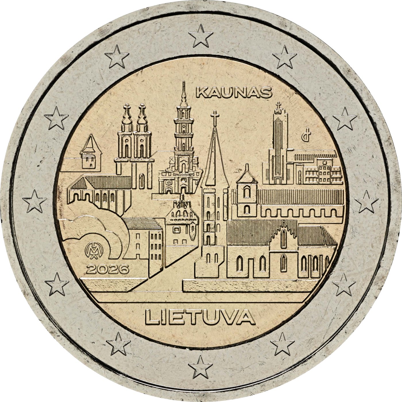 Литва 2026 – Град Каунас · Възпоменателна монета от 2 евро Реверс